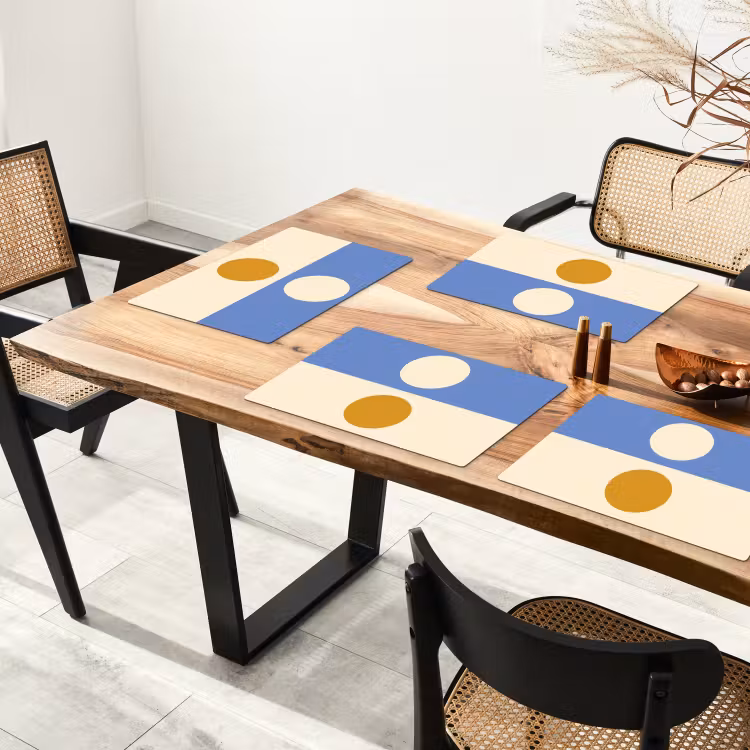 Vinilo para manteles individuales - Círculos - Simétricos - Blanco - Azul- Amarillo — 4