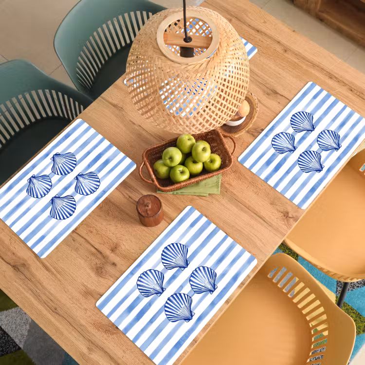 Vinilo para manteles individuales - Cuatro conchas - Azul - Blanco - Rayas — 3