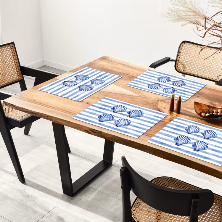 Vinilo para manteles individuales - Cuatro conchas - Azul - Blanco - Rayas — 4