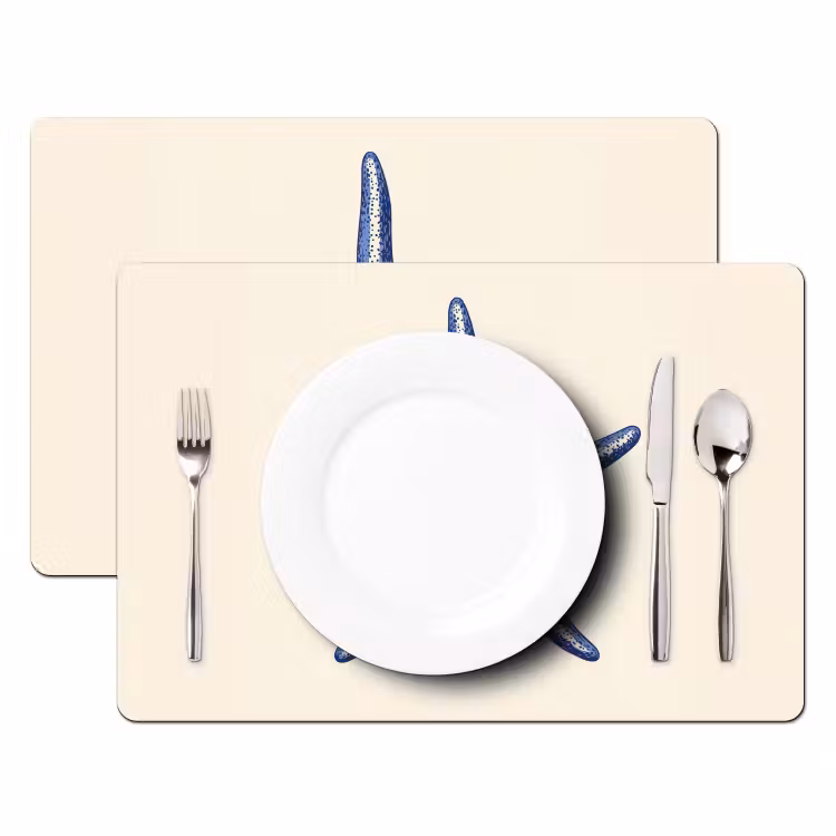 Vinilo para manteles individuales - Estrella de mar azul - Minimalista - Beige — 2