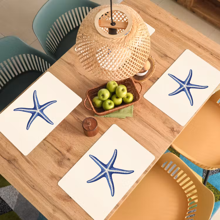 Vinilo para manteles individuales - Estrella de mar azul - Minimalista - Beige — 3