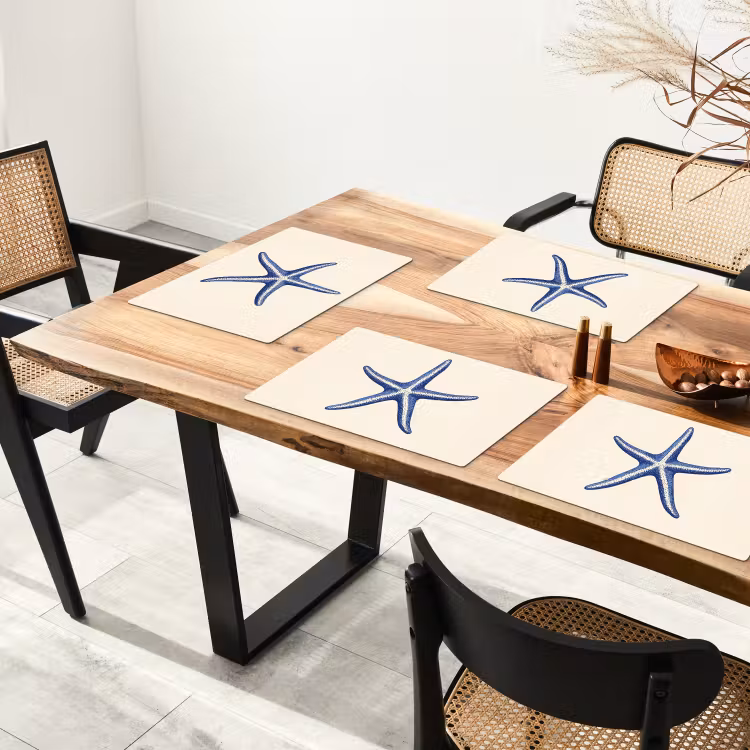 Vinilo para manteles individuales - Estrella de mar azul - Minimalista - Beige — 4