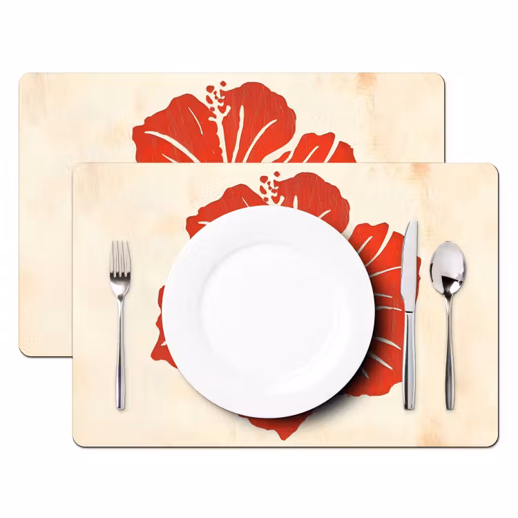 Vinilo para manteles individuales - Flor de hibisco roja - Fondo texturizado - Beige — 2
