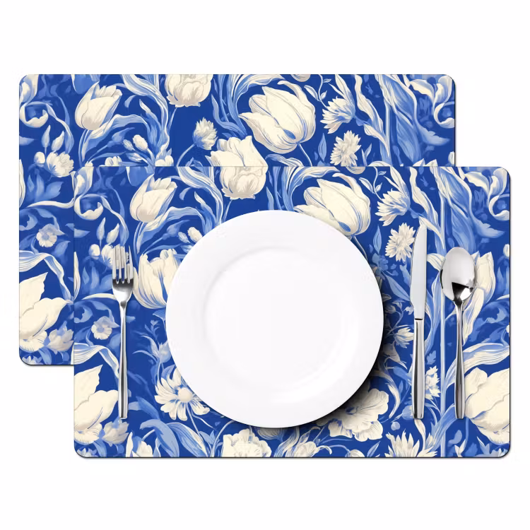 Vinilo para manteles individuales - Flores - Azul de Delft - Patrón - Tulipán — 2