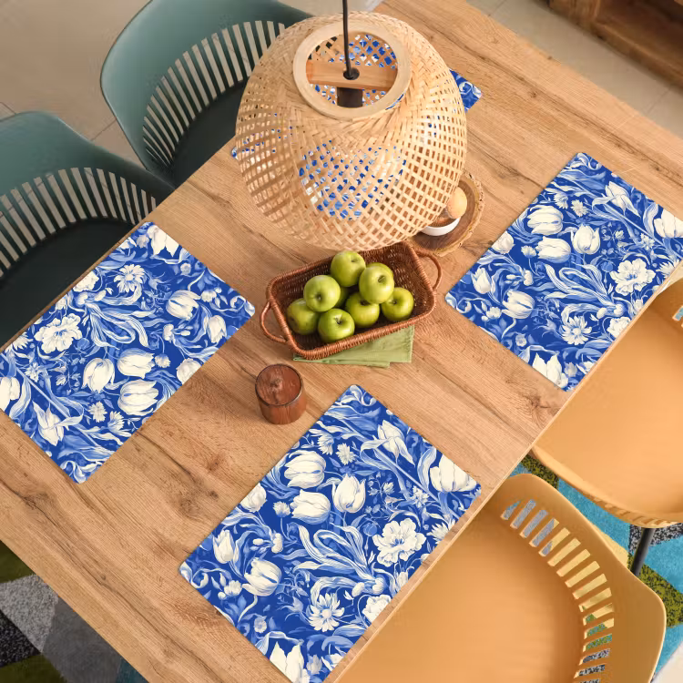 Vinilo para manteles individuales - Flores - Azul de Delft - Patrón - Tulipán — 3