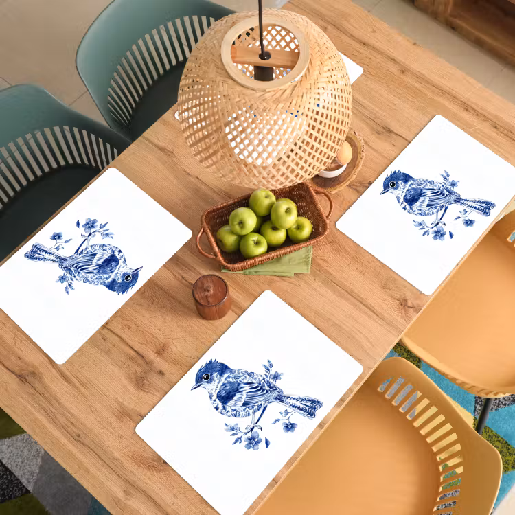 Vinilo para manteles individuales - Pájaro - Azul de Delft - Ilustración - Flores — 3