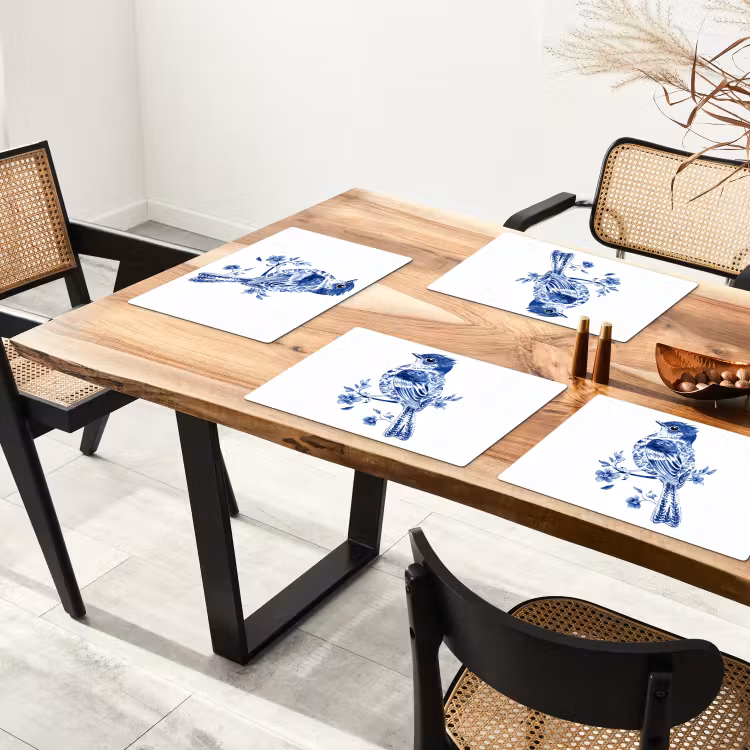 Vinilo para manteles individuales - Pájaro - Azul de Delft - Ilustración - Flores — 4