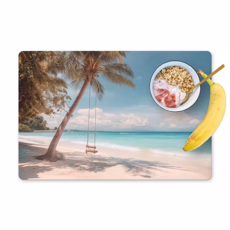 Vinilo para manteles individuales - Palmera - Columpio - Playa - Cielo — 1