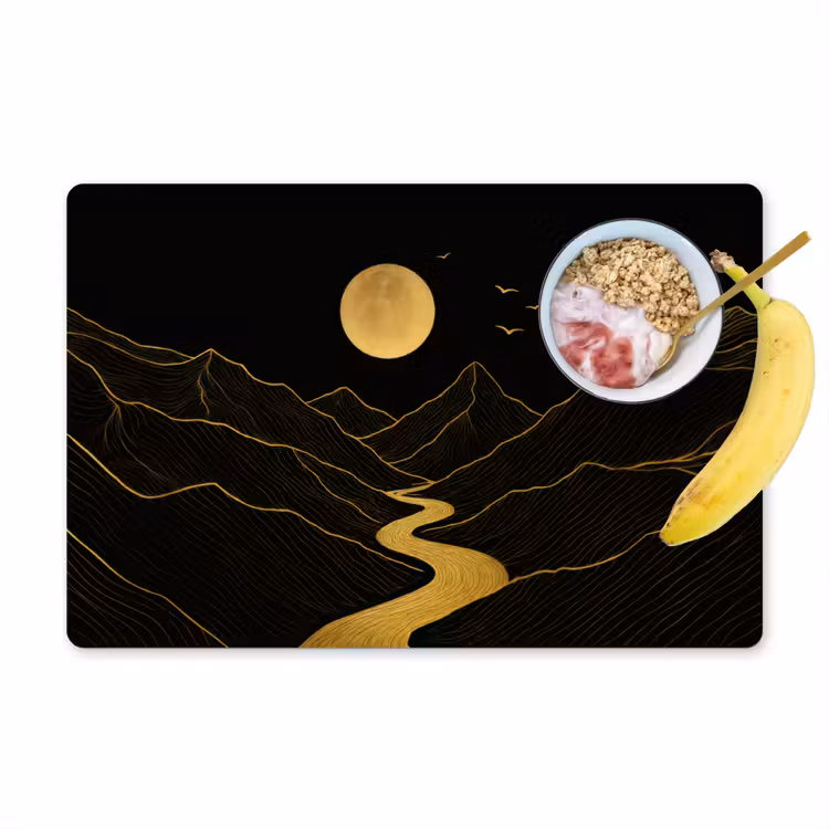 Vinilo para manteles individuales - Río - Oro - Luna - Pájaros — 1