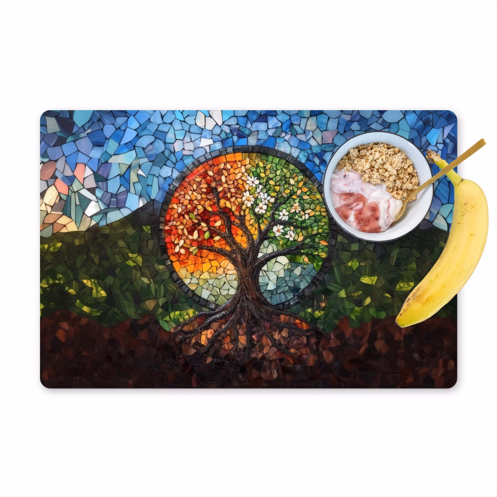 Vinilo para manteles individuales - Árbol - Estaciones - Mosaico - Montañas — 1