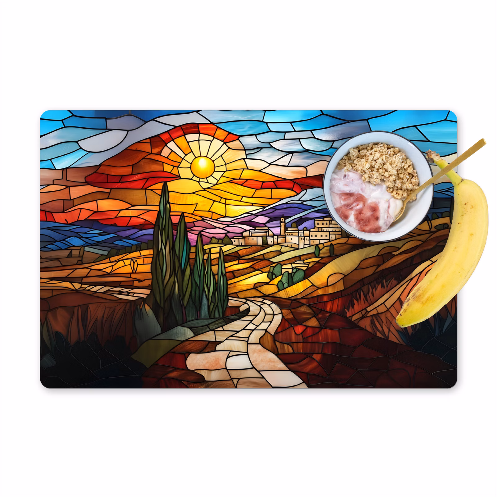 Vinilo para manteles individuales - Mosaico - Sol - Paisaje - Pueblo — 1