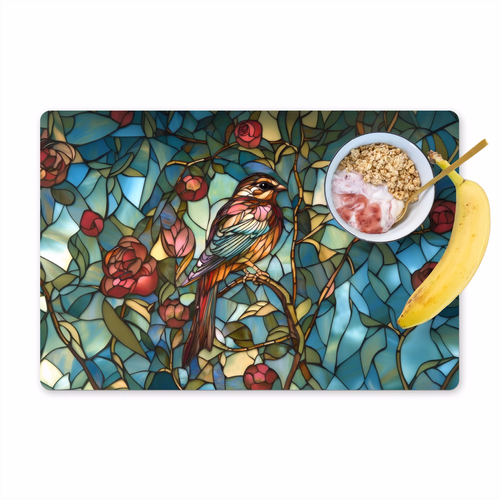 Vinilo para manteles individuales - Pájaro - Rama - Rosas - Mosaico — 1