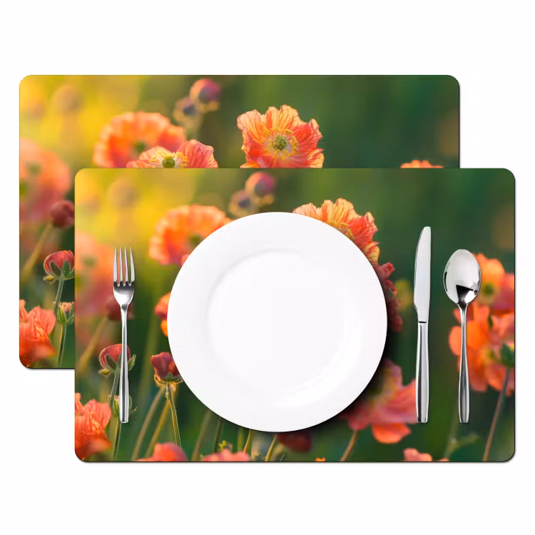 Vinilo para manteles individuales - Campo de flores - Rayos de sol - Naranja — 2
