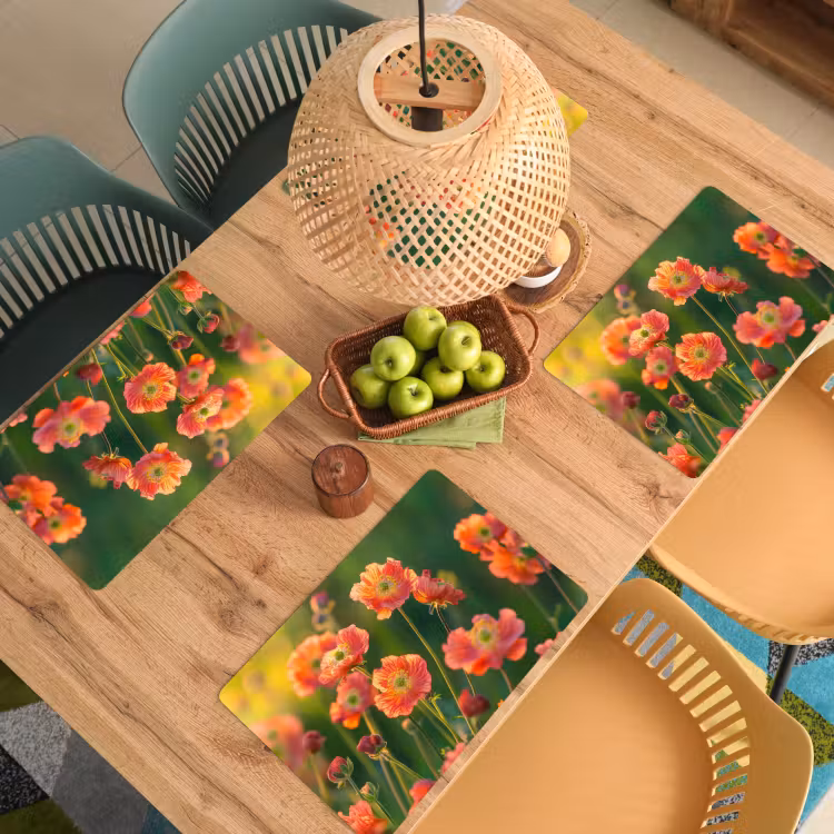Vinilo para manteles individuales - Campo de flores - Rayos de sol - Naranja — 3