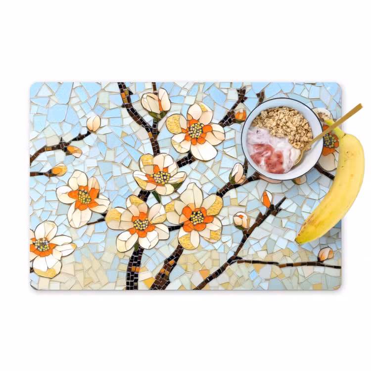 Vinilo para manteles individuales - Flores - Blanco - Mosaico - Rama — 1
