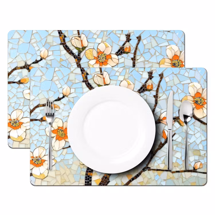 Vinilo para manteles individuales - Flores - Blanco - Mosaico - Rama — 2