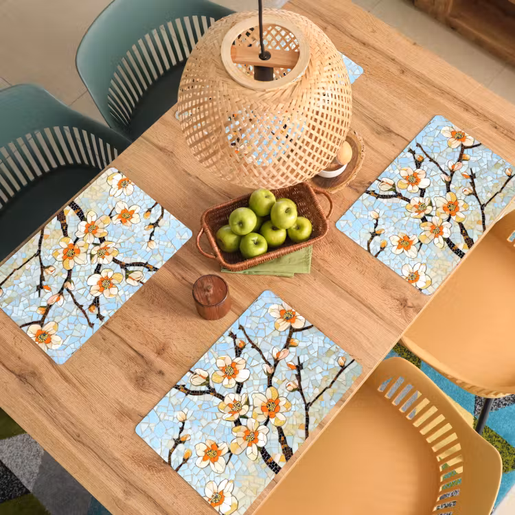 Vinilo para manteles individuales - Flores - Blanco - Mosaico - Rama — 3