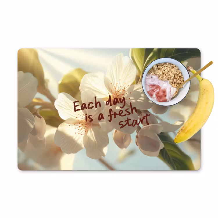 Vinilo para manteles individuales - Flores - Luz del sol - Cita - Blanco — 1