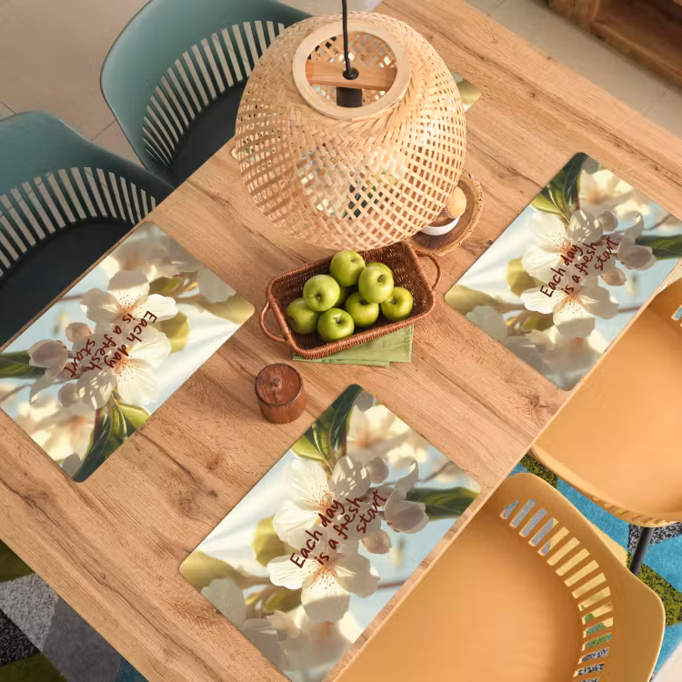 Vinilo para manteles individuales - Flores - Luz del sol - Cita - Blanco — 3