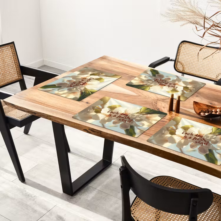 Vinilo para manteles individuales - Flores - Luz del sol - Cita - Blanco — 4