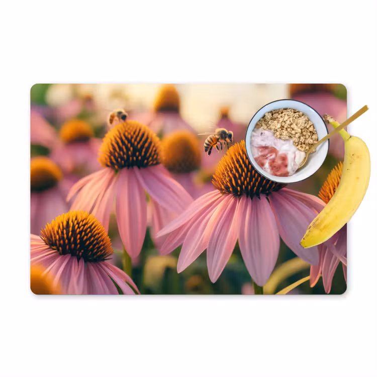 Vinilo para manteles individuales - Flores - Morado - Abejas — 1