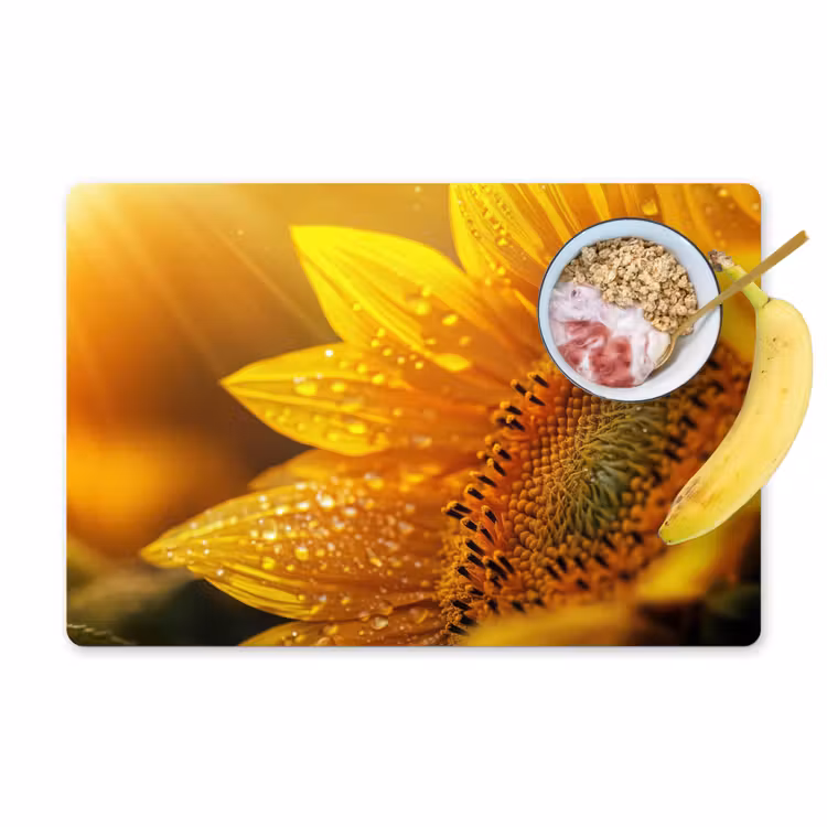 Vinilo para manteles individuales - Girasol - Gotas de rocío - Amarillo - Luz solar — 1