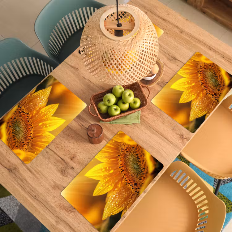 Vinilo para manteles individuales - Girasol - Gotas de rocío - Amarillo - Luz solar — 3