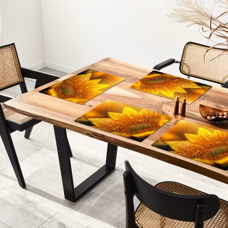 Vinilo para manteles individuales - Girasol - Gotas de rocío - Amarillo - Luz solar — 4