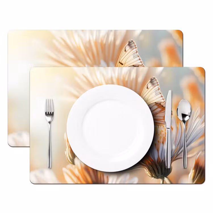 Vinilo para manteles individuales - Mariposa - Flor - Naranja — 2
