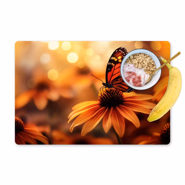 Vinilo para manteles individuales - Mariposa - Flores - Naranja — 1