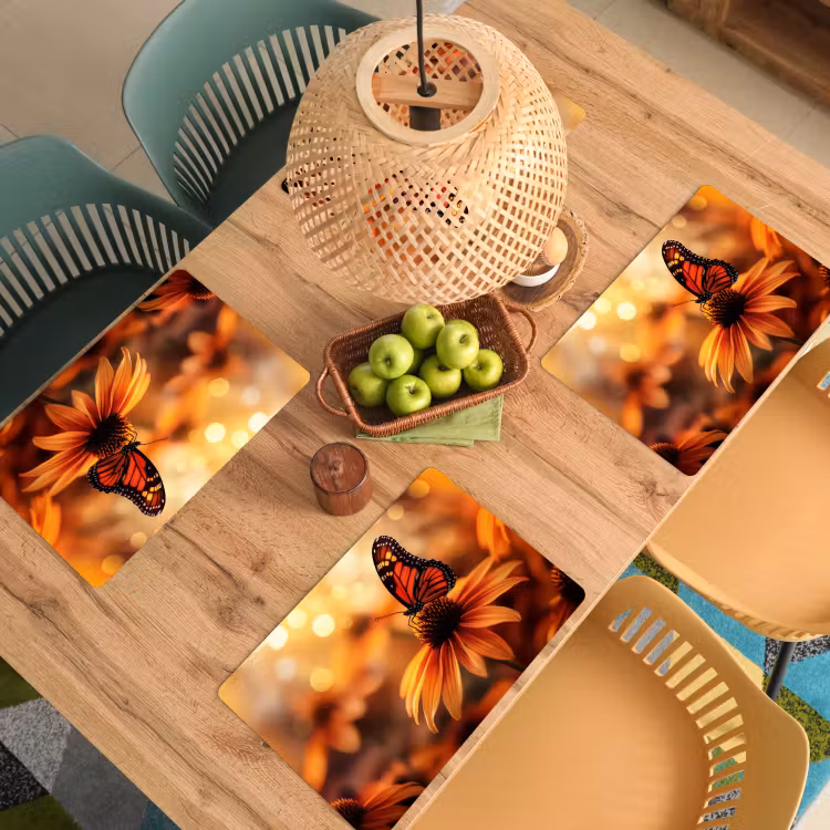 Vinilo para manteles individuales - Mariposa - Flores - Naranja — 3