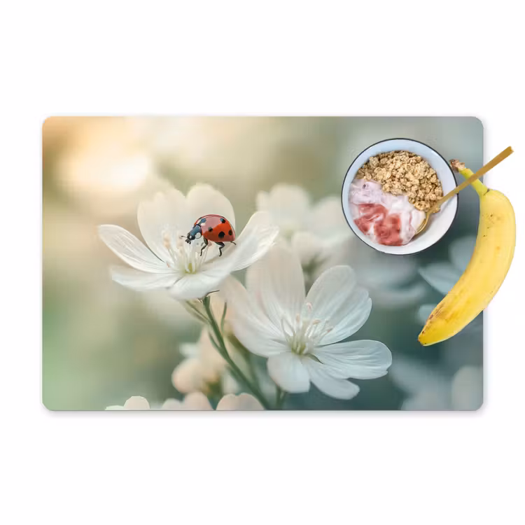 Vinilo para manteles individuales - Mariquita - Flores - Blanco — 1