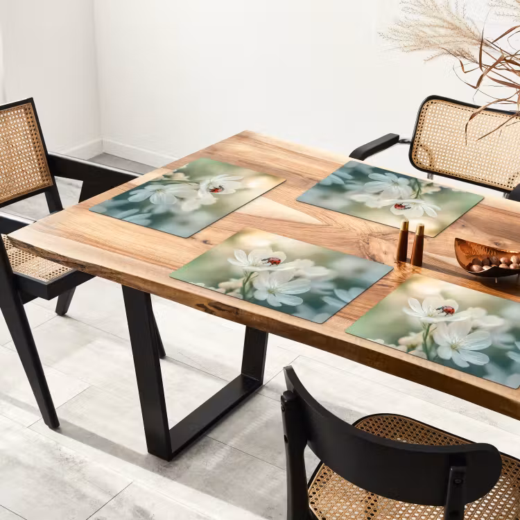 Vinilo para manteles individuales - Mariquita - Flores - Blanco — 4