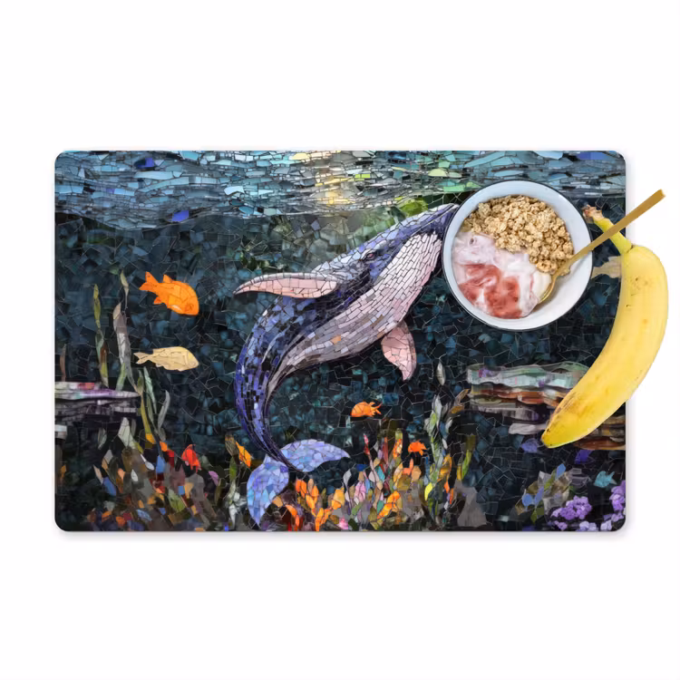 Vinilo para manteles individuales - Mosaico - Ballena - Coral - Agua — 1