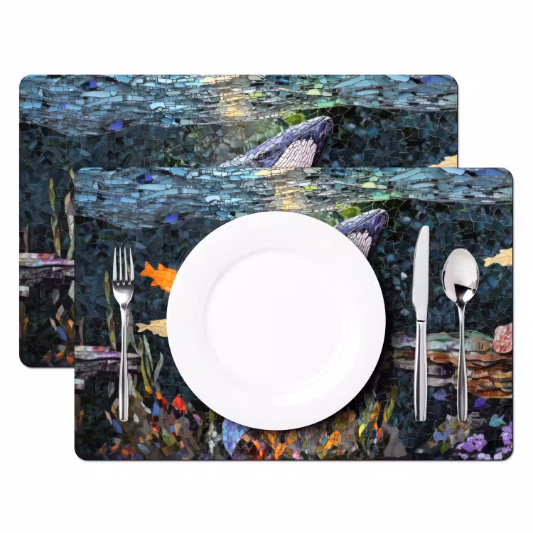 Vinilo para manteles individuales - Mosaico - Ballena - Coral - Agua — 2