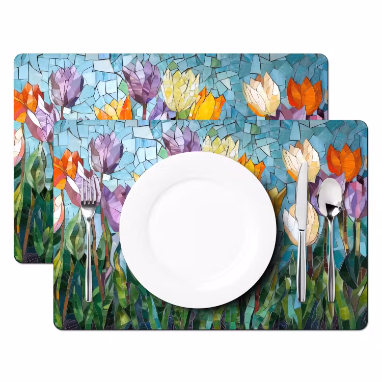 Vinilo para manteles individuales - Mosaico - Campo - Tulipanes - Colorido — 2