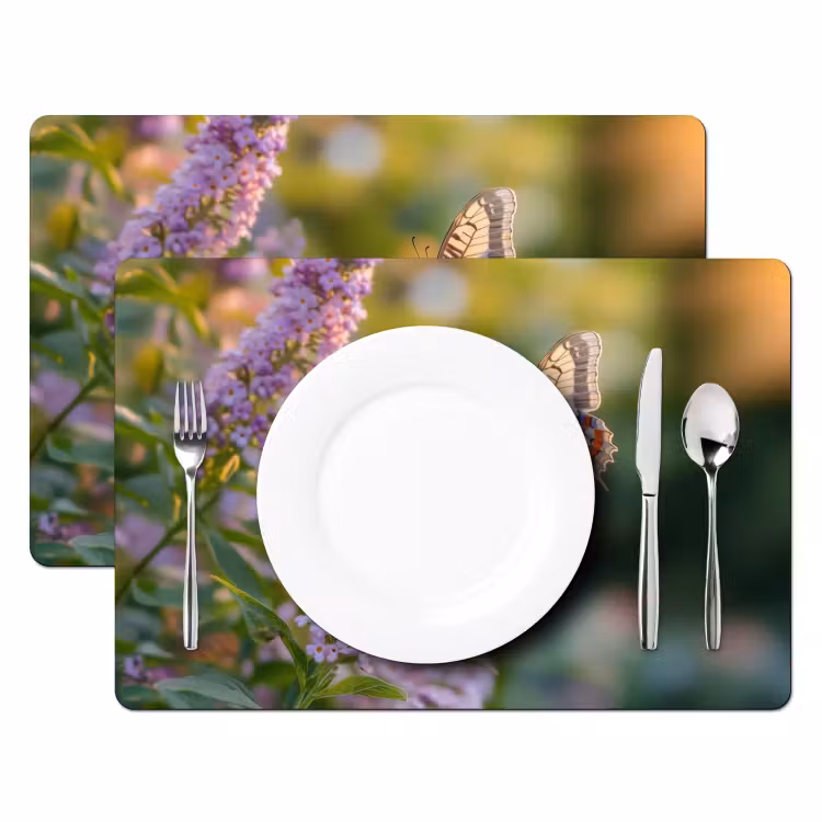 Vinilo para manteles individuales - Ornamentado - Mariposa - Morado - Flores — 2