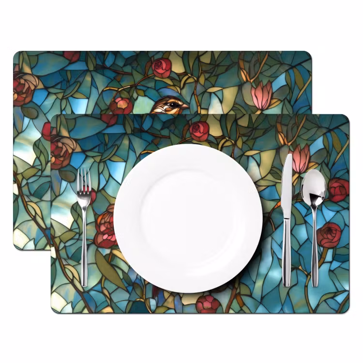 Vinilo para manteles individuales - Pájaro - Rama - Rosas - Mosaico — 2