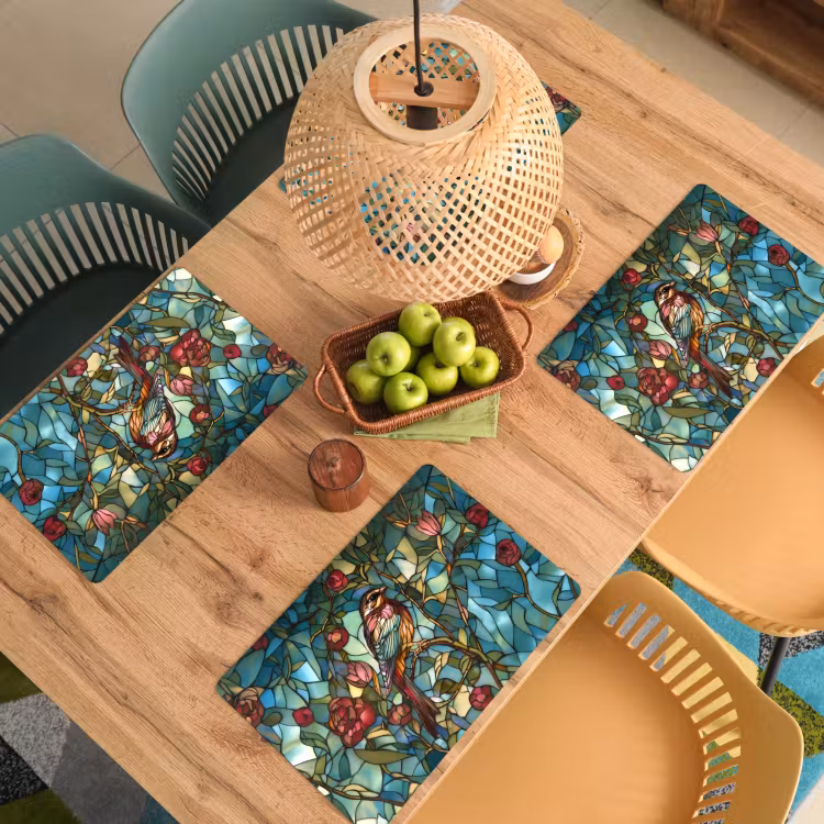 Vinilo para manteles individuales - Pájaro - Rama - Rosas - Mosaico — 3