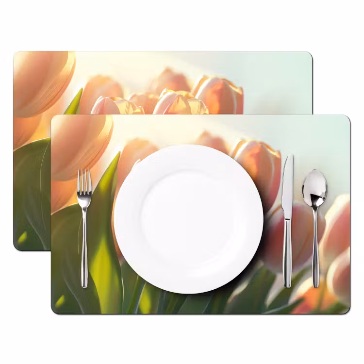 Vinilo para manteles individuales - Tulipanes - Rosa - Rayos de sol — 2