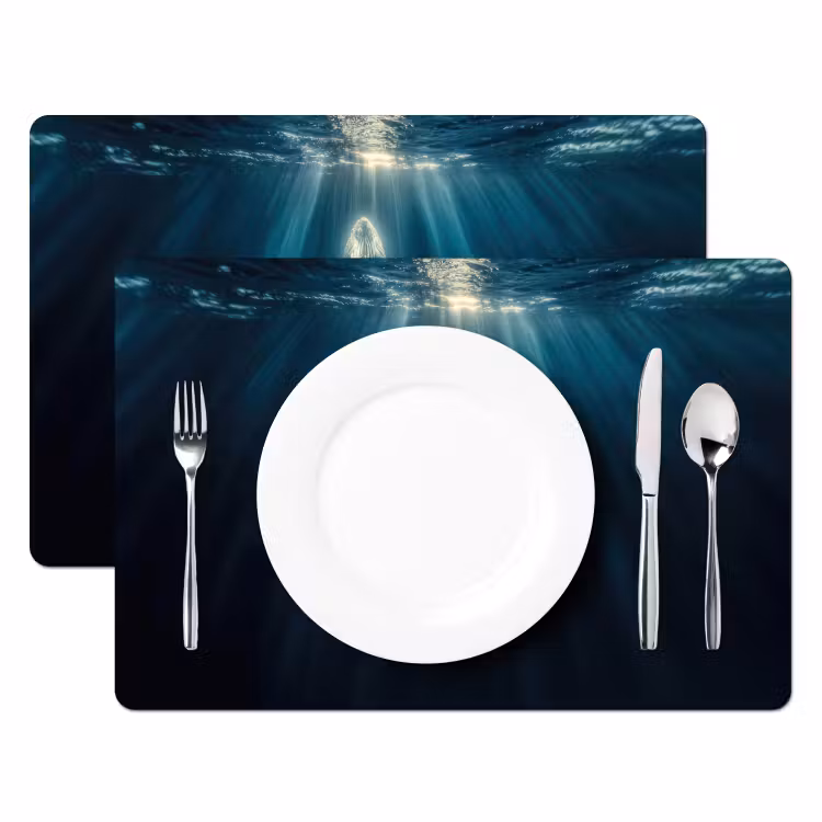 Vinilo para manteles individuales - Ballena - Agua - Rayos de sol - Azul — 2