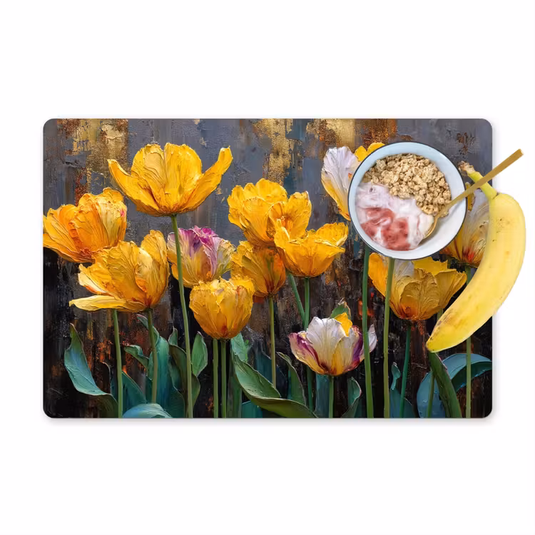 Vinilo para manteles individuales - Tulipanes - Amarillo - Pinceladas - Abstracto — 1
