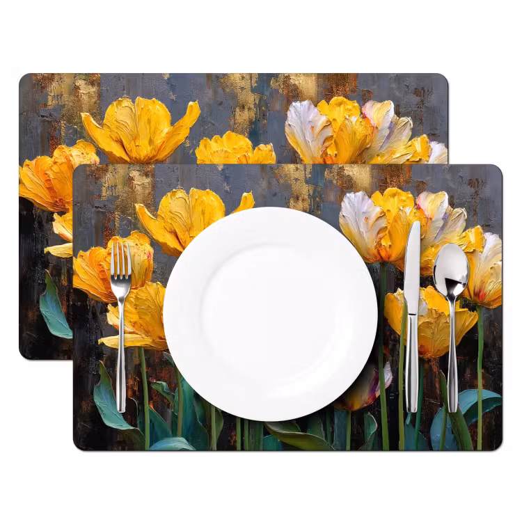 Vinilo para manteles individuales - Tulipanes - Amarillo - Pinceladas - Abstracto — 2