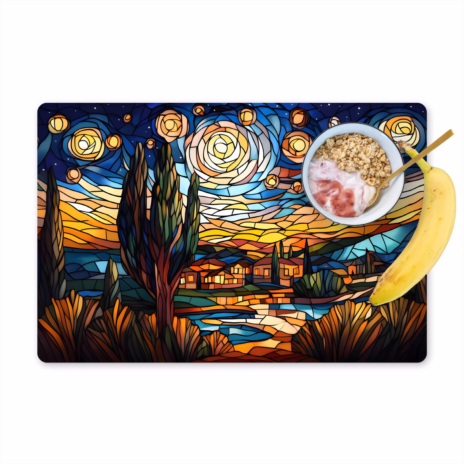 Vinilo para manteles individuales - Cielo - Estrellas - Mosaico - Casas — 1