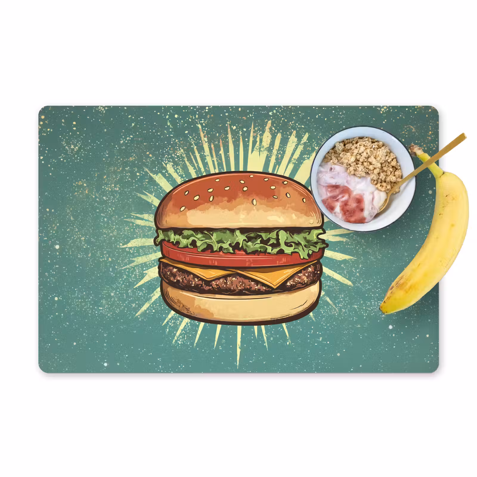 Vinilo para manteles individuales - Hamburguesa - Ilustración - Lechuga - Queso — 1