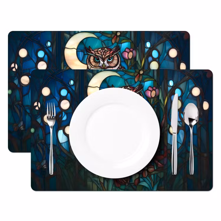 Vinilo para manteles individuales - Búho - Mosaico - Luna - Noche — 2