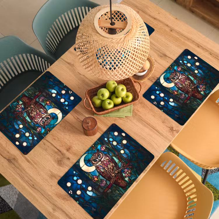 Vinilo para manteles individuales - Búho - Mosaico - Luna - Noche — 3
