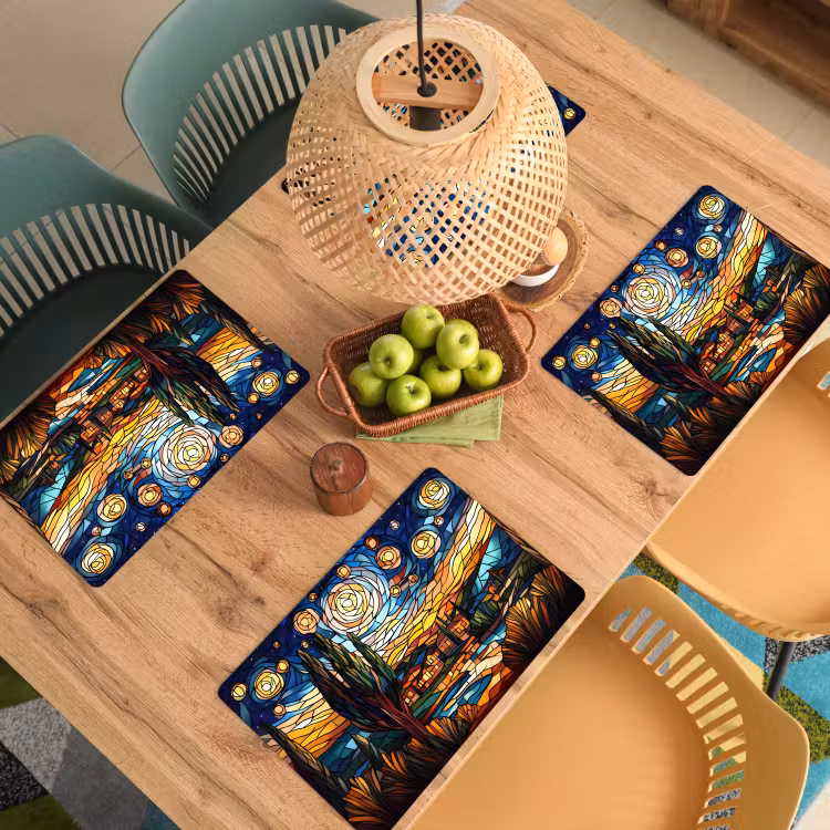 Vinilo para manteles individuales - Cielo - Estrellas - Mosaico - Casas — 3
