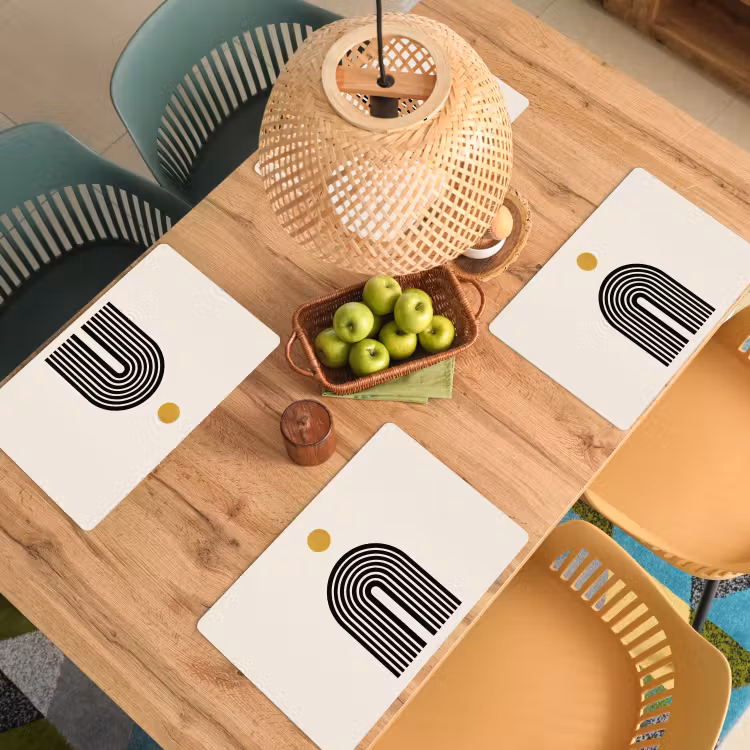 Vinilo para manteles individuales - Minimalista - Lazo negro - Círculo dorado — 3