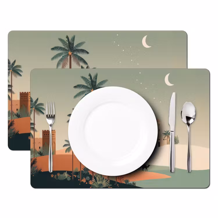 Vinilo para manteles individuales - Paisaje nocturno - Camellos - Estrellas - Dunas de arena — 2